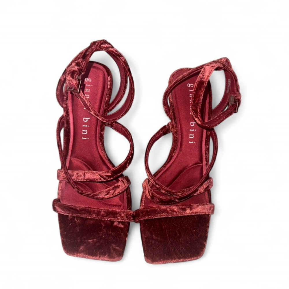 Gianni Bini The Novah Velvet Strappy Square Toe Wedge Sandals Wine Red‎ Size 8